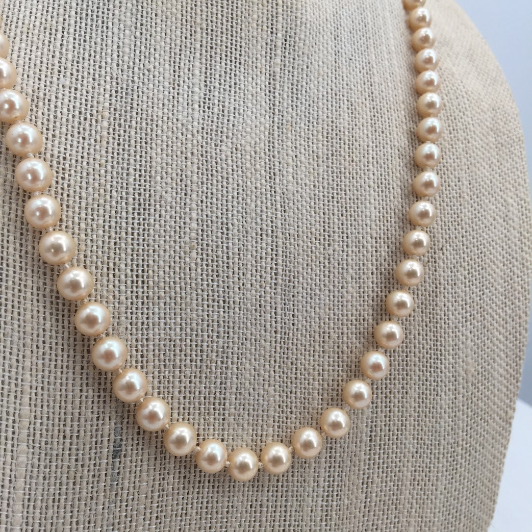 Vintage Marvella single strand faux pearls knotted 16"