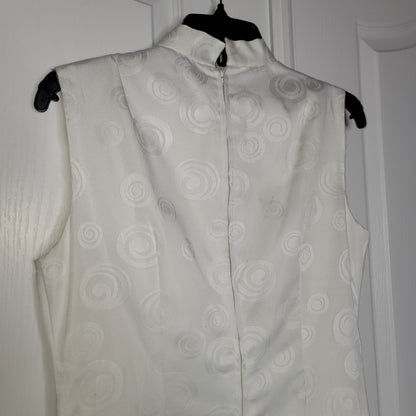 VINTAGE White Sleeveless Geometric Swirl Heavy Fabric Maxi Dress cocktail MEDIUM