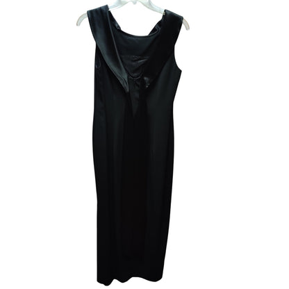 Jones New York Evening Midi Dress Black Satin Portrait Neckline Vintage 8