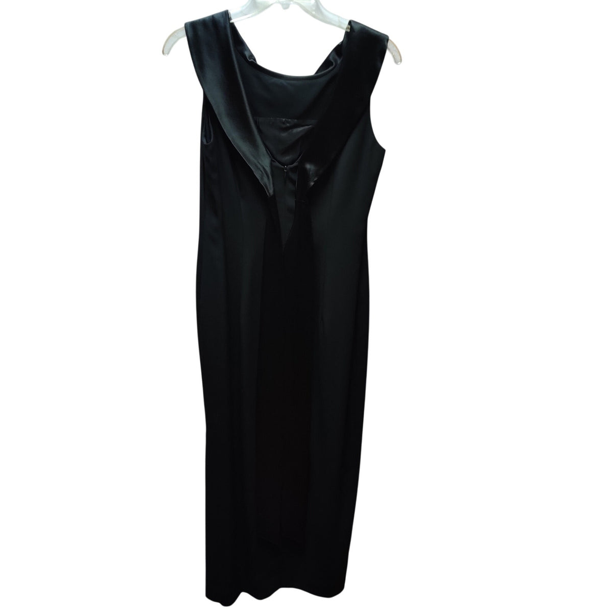 Jones New York Evening Midi Dress Black Satin Portrait Neckline Vintage 8