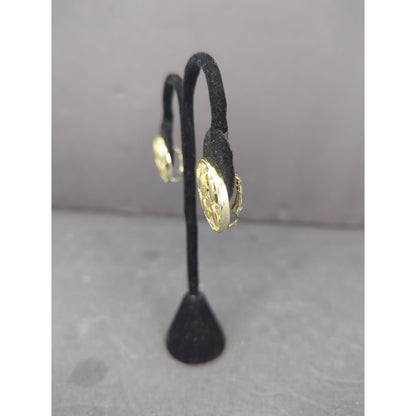 Vintage Gold Tone Textured Round Disc Clip On Earrings Retro Grid Modern 1980s