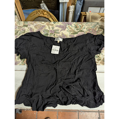 NWT We My People Black drawstring middle crop Ruffle Top Boho Medium