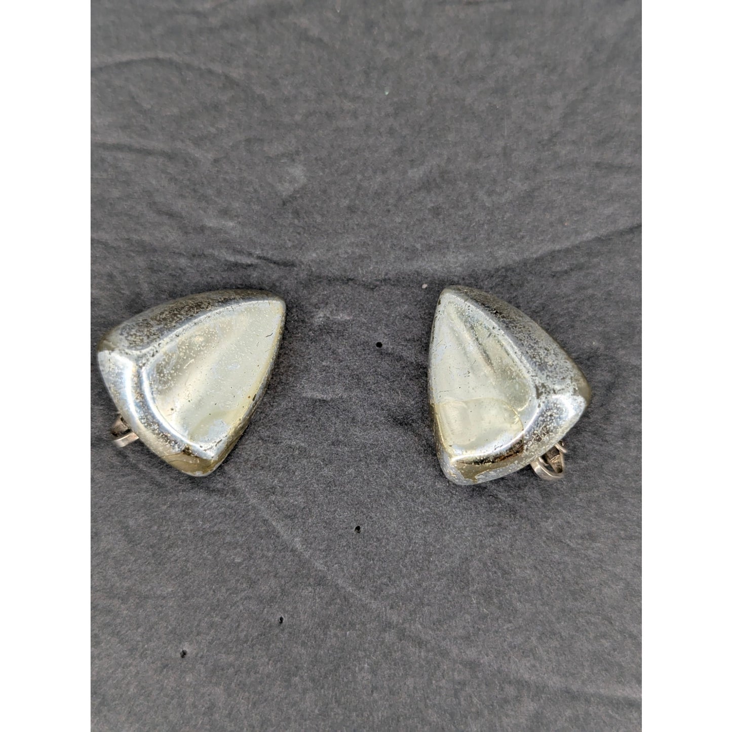 Vintage Mid-Century Silver Tone Sculptural Clip-On Earrings Retro