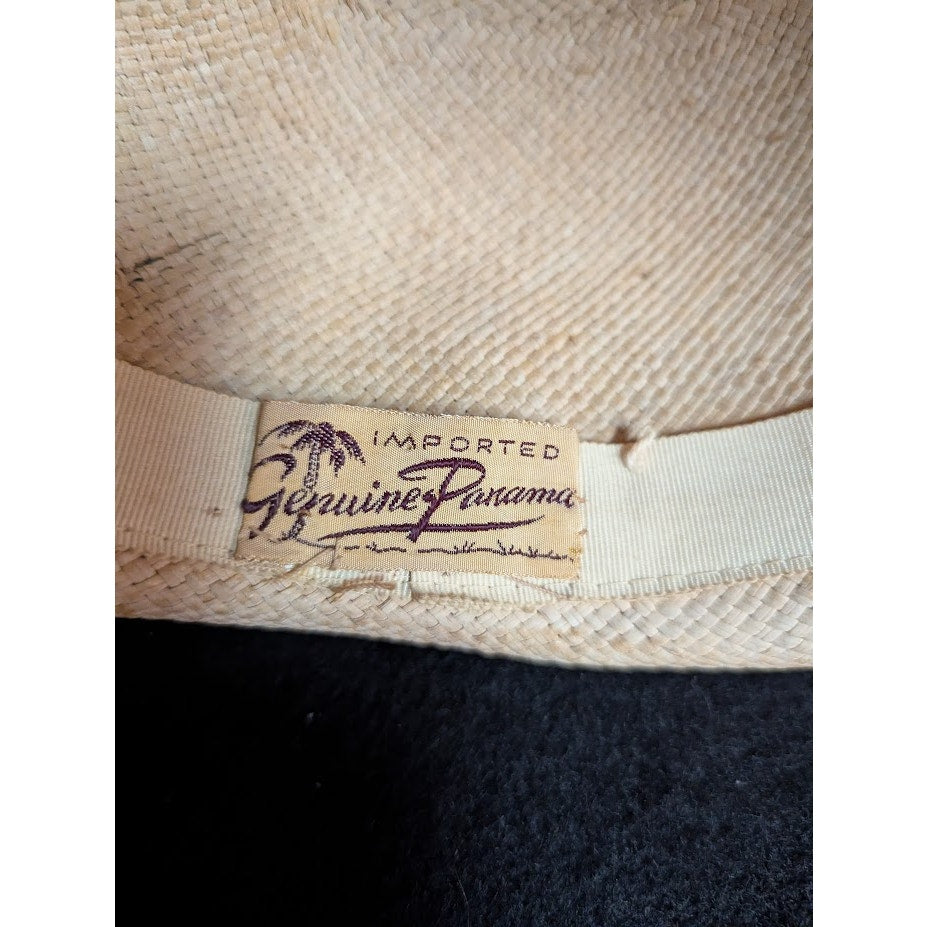 Imported Genuine Panama straw Vintage ladies HAT 40's 50's Breton roller ribbon
