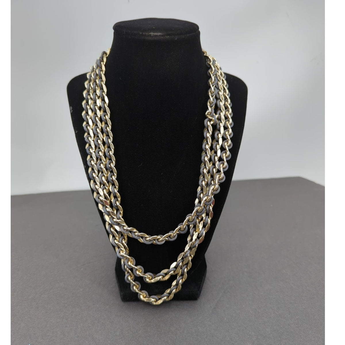 Vintage Sarah Coventry Multi-Strand Gold-Tone & Faux Leather Mixed Link Necklace