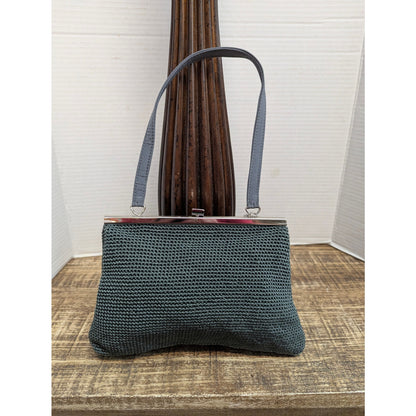 Vintage The Sak Slate Gray Crochet Frame Bag Silver Hardware Y2K