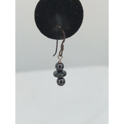 Vintage Dark Onyx Glass Beaded silver .925  Petite Dangle Earrings