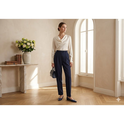 Harve Benard Pleated Trousers Womens 8 High Waist Tapered Navy Blue Dry Clean