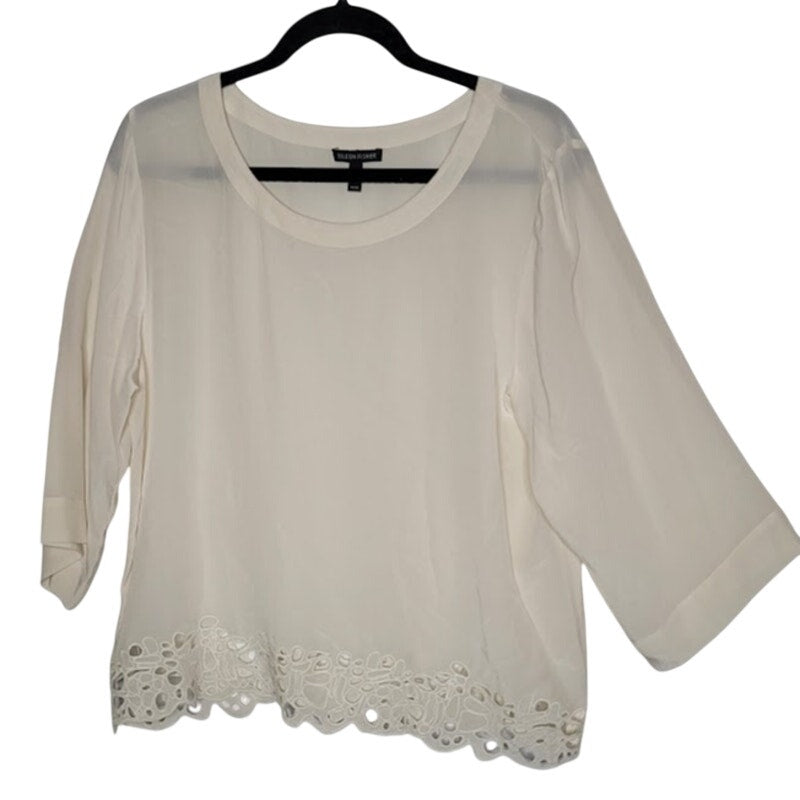 Eileen Fisher 100% Silk Ivory blouse Top Embroidery detail long sleeve Medium