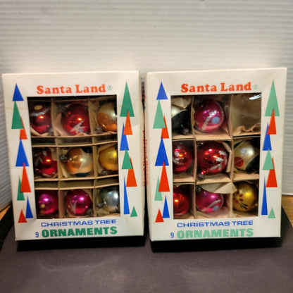 2 boxes (17pcs) Hand Blown Christmas glass ornaments Santa Land Multicolor 2"