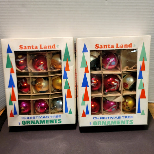 2 boxes (17pcs) Hand Blown Christmas glass ornaments Santa Land Multicolor 2"
