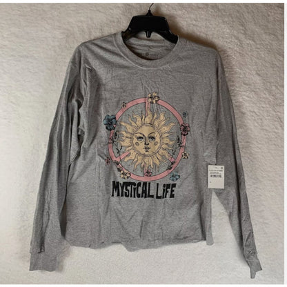 Cozy Rozy MYSTICAL Life Graphic Long Sleeve Top Sz LARGE Gray NWT