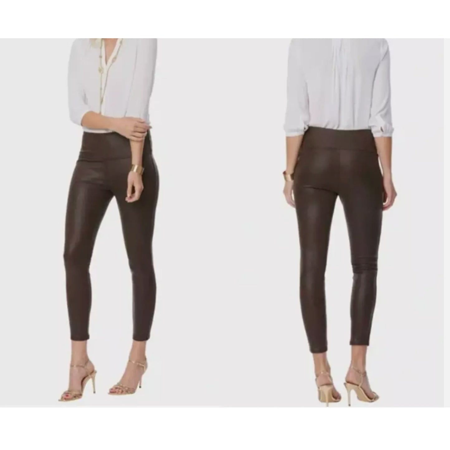 NEW NYDJ Espresso Brown Coated Faux Leather Stretchy Pants Leggings SMALL TRAVEL
