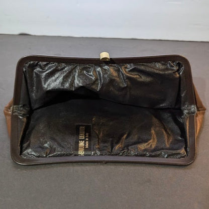 Vintage Italian Brown Leather Frame Clutch Purse MCM Minimalist 11X7 Academia