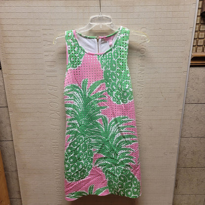 Lilly Pulitzer Small Shift Dress Sleeveless Pink Green Pineapple Pink Pout Perla
