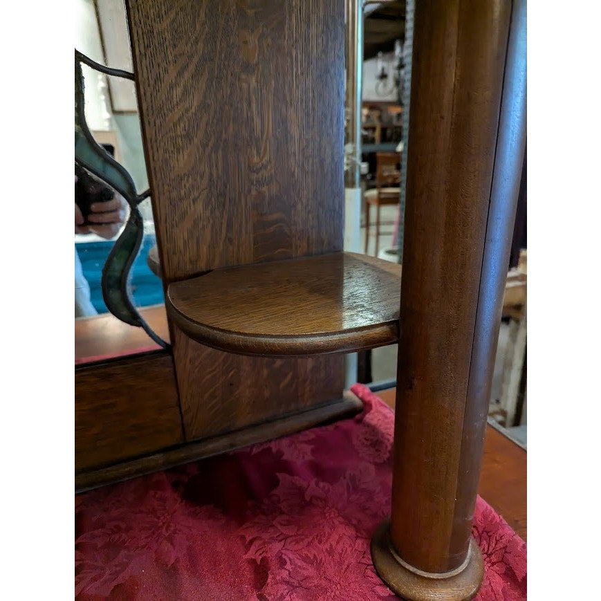 Secondhand Sandies: Buffet/ sideboard Mirror topper shelf stained glass tiger oak wood 47x12x27.6