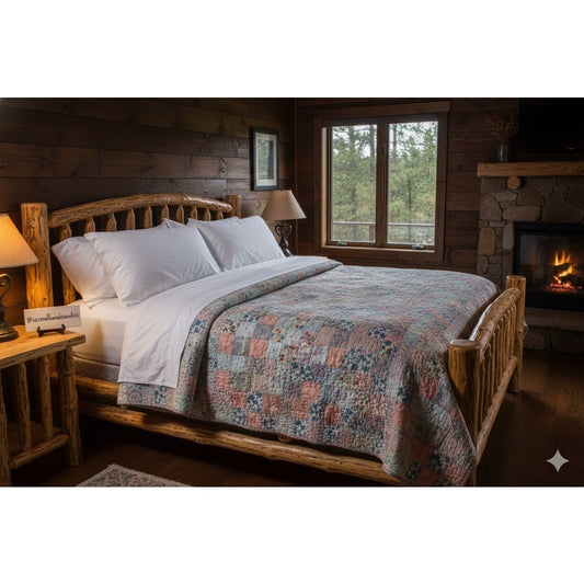 Handmade Cabin Quilt 1960s Patchwork 78" x 64" Full/Queen CottageCore Grandma