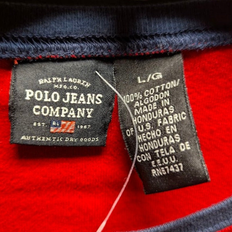 New Vintage Polo Jeans Large red blue long sleeve cotton tshirt Womens NOS Tee