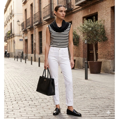Preston & York Striped Cowl Neck Knit Top Medium Black White Sleeveless
