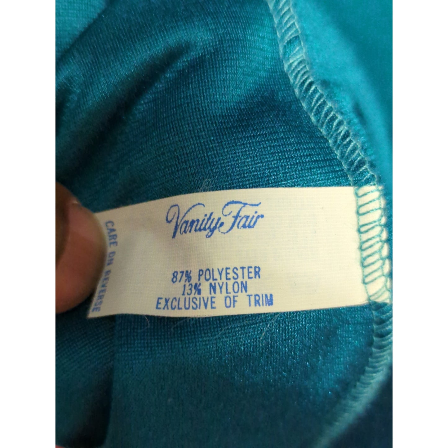 Vintage Vanity Fair Teal Fleece Lounge Robe Embroidered Floral Long Sleeve Small