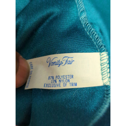 Vintage Vanity Fair Teal Fleece Lounge Robe Embroidered Floral Long Sleeve Small