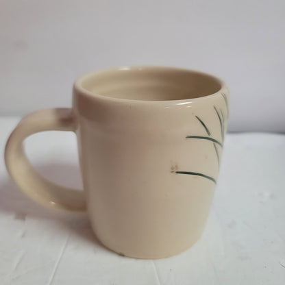 Handmade Cream and black reeds coffee mug signed KB art pottery organic