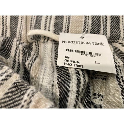Caslon Cropped Linen Blend Raw Hem Pants Sz Large in Black/Khaki Stripe NWT