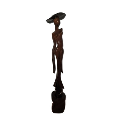 Hand Carved Tall 2 piece Woman in Hat FASHION Statue Wood 19"