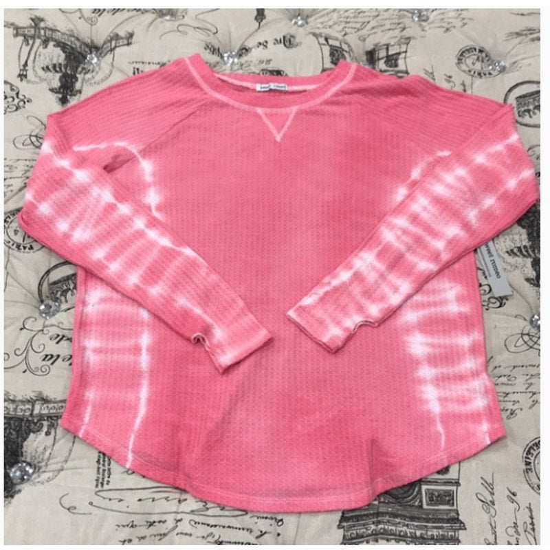 Sweet Romeo Pink white Tie dye thermal long sleeve top Shirt thumb holes LARGE