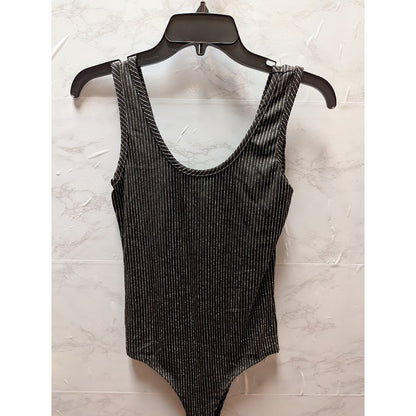 Beware size Large Bodysuit Tank Sleeveless NEW Black silver striped Top layers