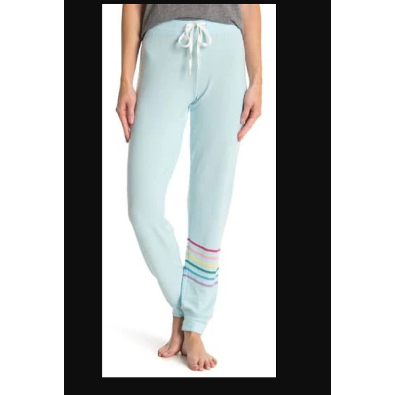 P.J Salvage Aqua Rainbow Stripe Pajama Pants Drawstring Waist Small sweatpants