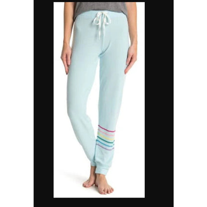 P.J Salvage Aqua Rainbow Stripe Pajama Pants Drawstring Waist Small sweatpants