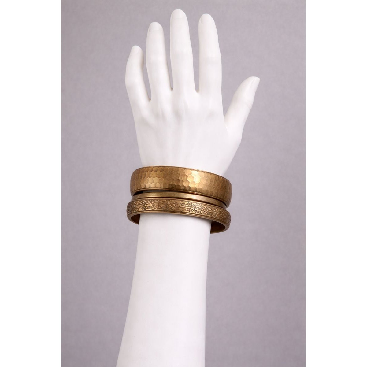 Copper bracelet set stack hammered floral etched plain