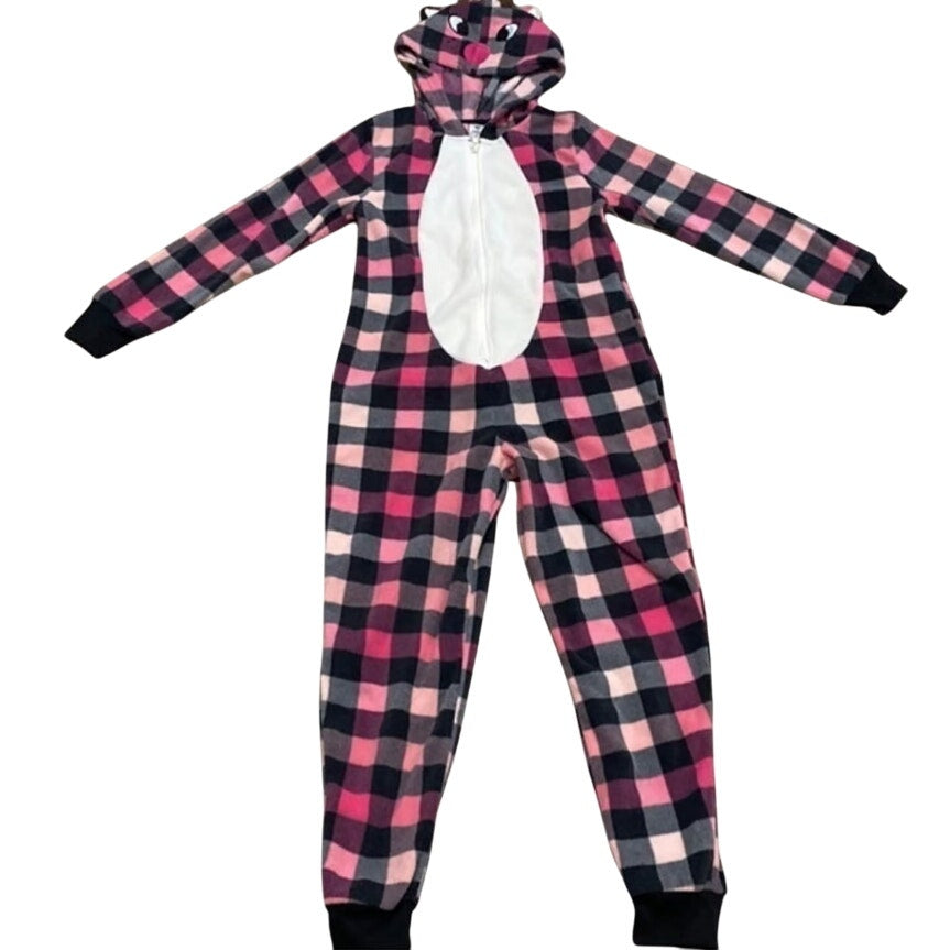 Tucker + Tate Pink Rouge Reindeer kids hooded one piece Sleepwear holiday NEW