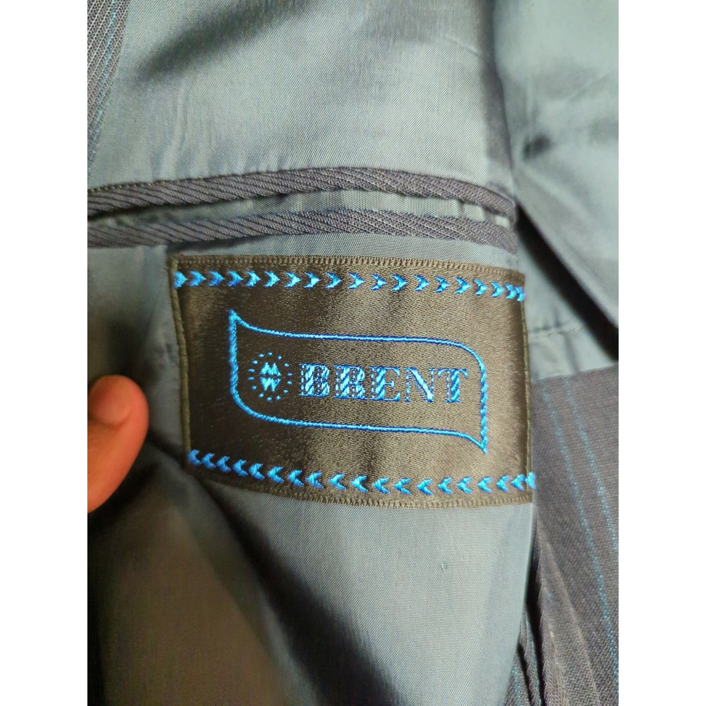 Vintage Brent Men Pinstripe Suit Blazer Jacket Dark Navy 39-28L Classic Business