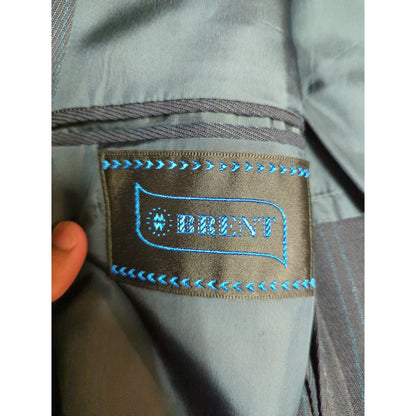 Vintage Brent Men Pinstripe Suit Blazer Jacket Dark Navy 39-28L Classic Business