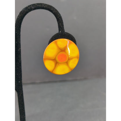 Vintage W. Germany Hand Painted Enameled Metal ClipOn Earrings Orange Yellow