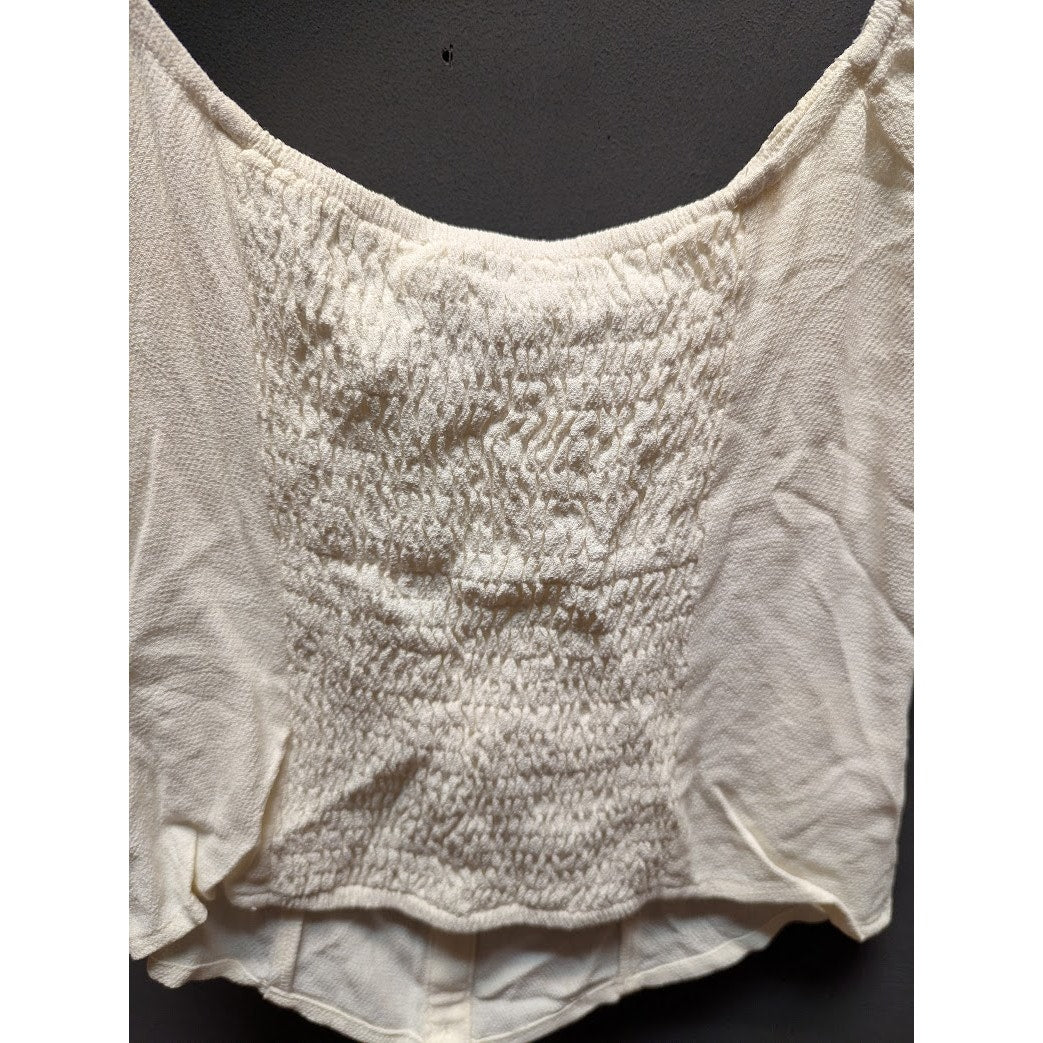 ASTR The Label White Smocked Back Cropped Top Size Small casual summer Flirty