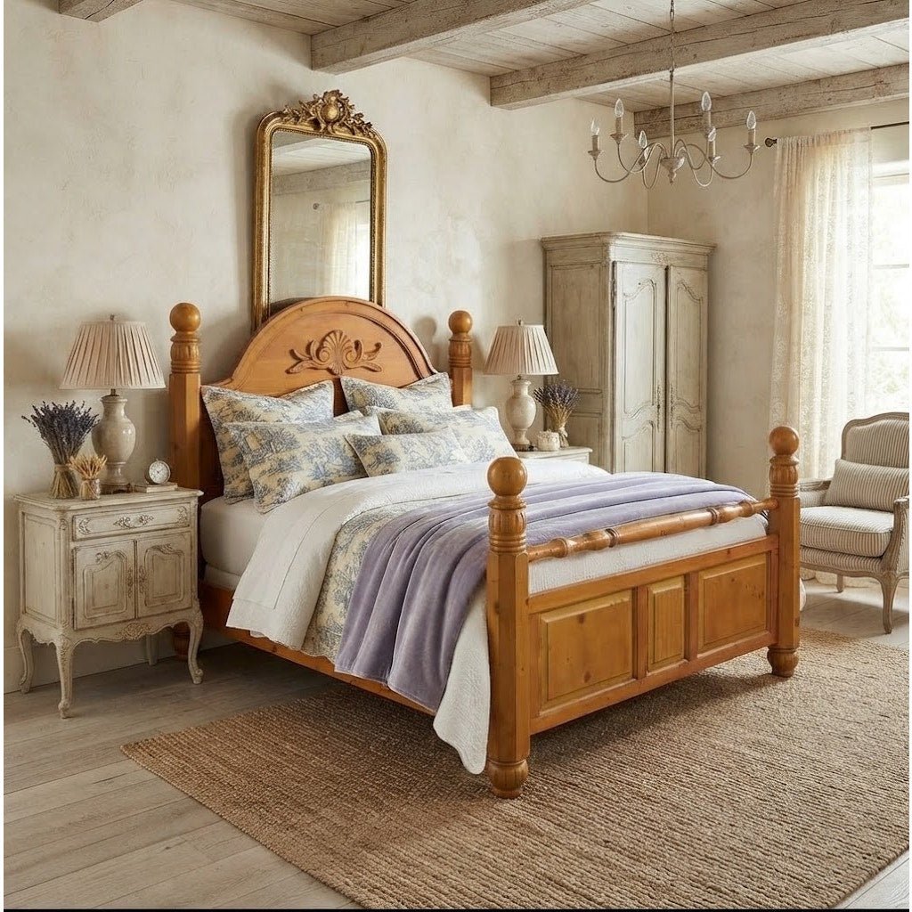Secondhand Sandies: Queen Pine Turned Posts French Country Headboard Footboard Set