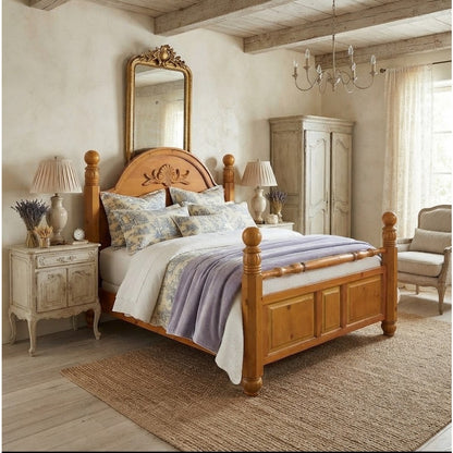 Secondhand Sandies: Queen Pine Turned Posts French Country Headboard Footboard Set