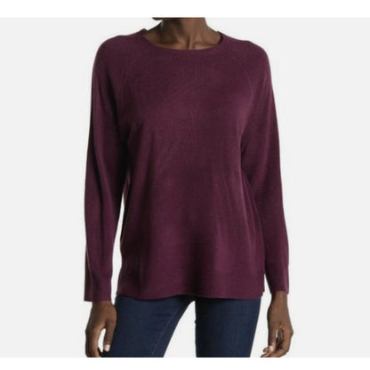 Sweet Romeo Women's Eggplant Modern Raglan Sleeve Pullover Sweater Size LARGE