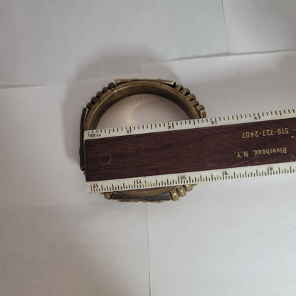 Wood Brass bone bracelet Vintage Viking MCM brown goldtone Bone Viking bangle