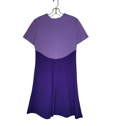 Vintage 1970's Poly Purple two tone Dress Short Sleeve Swing Casual large/medium