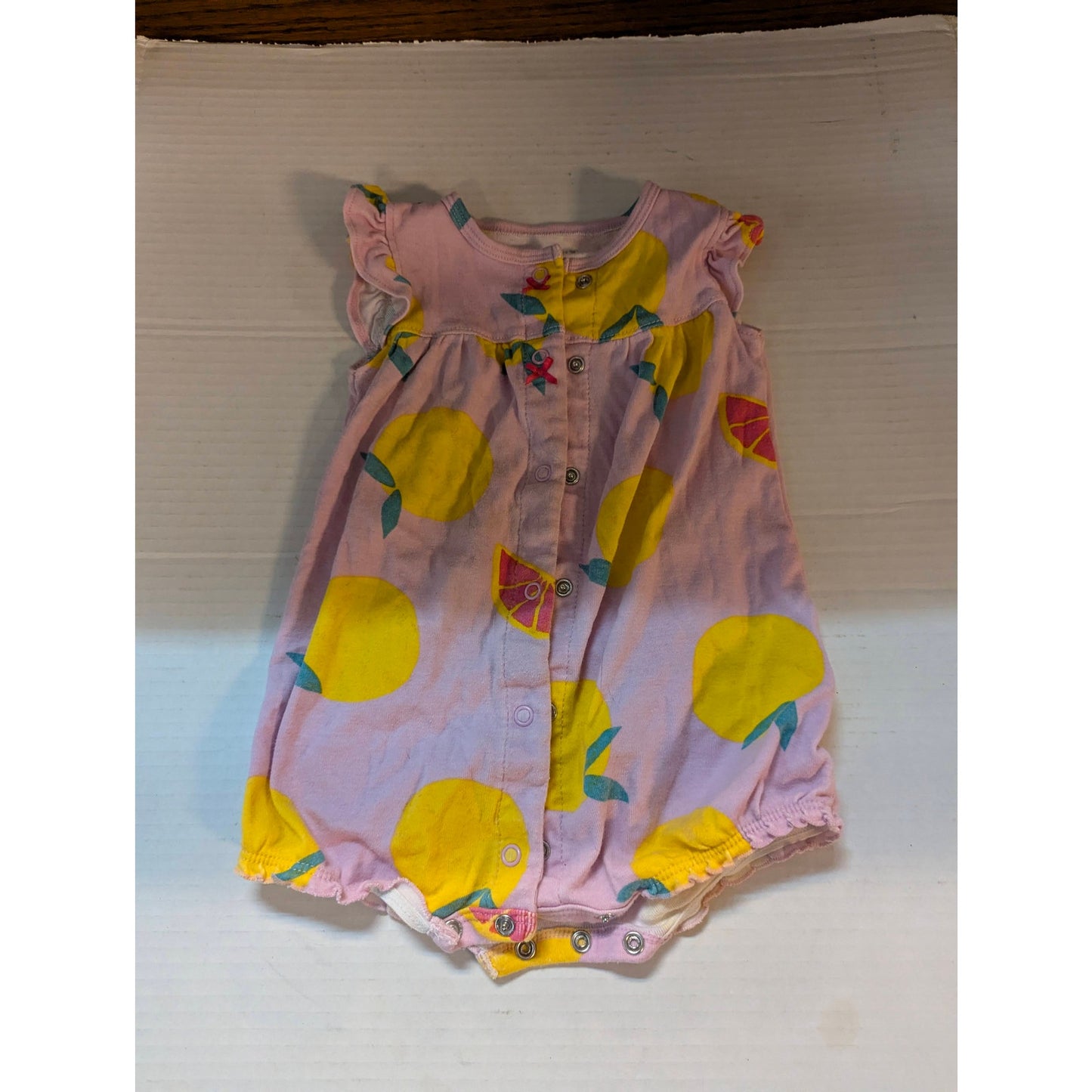 Carter's Pink Lemon Print Sleeveless Sun Romper Snap Front Summer Outfit 9M