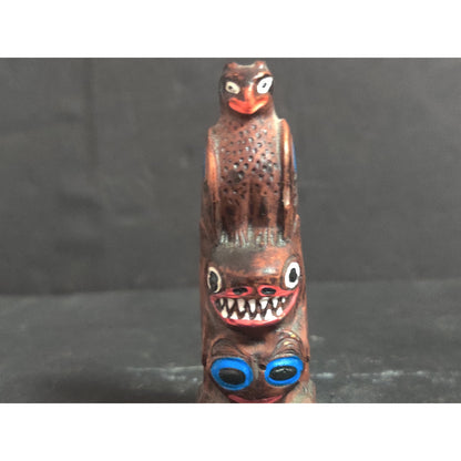 Vintage Handcrafted Wooden Totem Pole Miniature Figurine Made 3" Alaska Souvenir