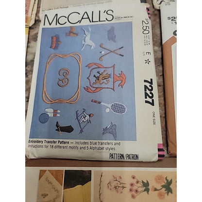 Vtg LOT OF 7 embroidery Flowers letters Sewing Pattern Vogue Simplicity McCall's