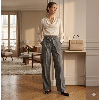 Antonio Melani Pleated Trousers NWT 2 High Waist Wide Leg Grey Plaid career belt