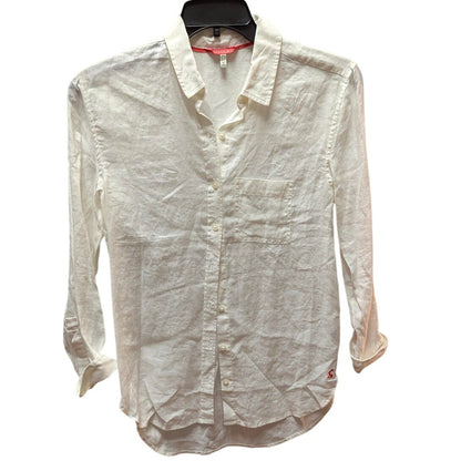 Joules Linen Button Up Shirt Womens US 4 White Pocket Long Sleeve Blouse