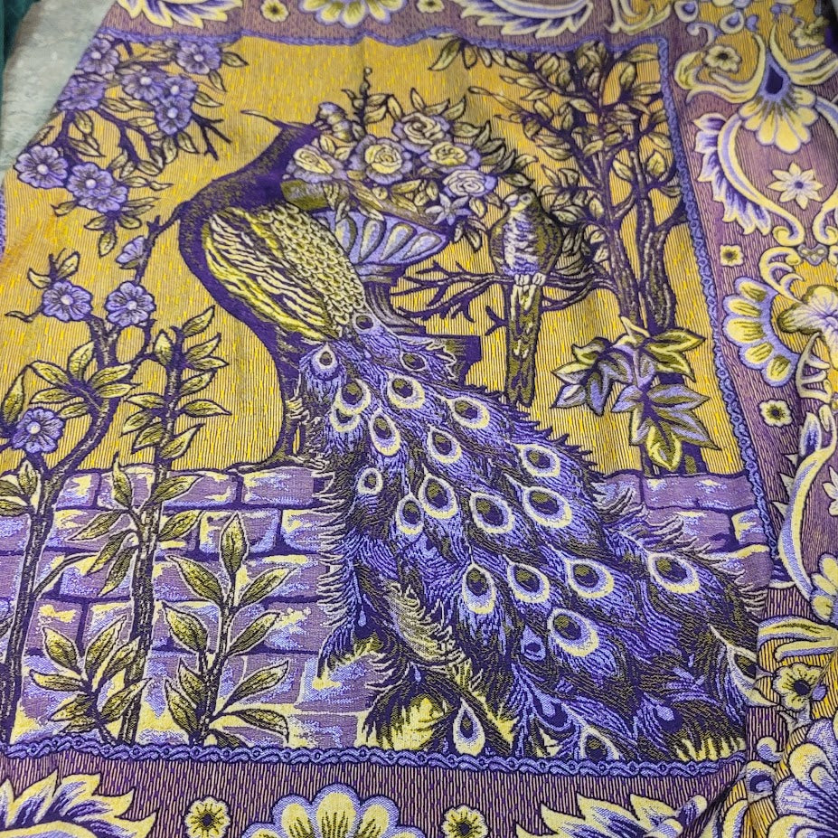 Vintage Regal Purple Peacock Tapestry Throw Blanket 80" x 89" Fringe Queen King
