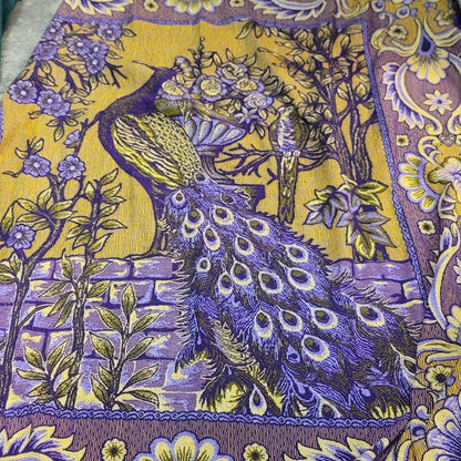 Vintage Regal Purple Peacock Tapestry Throw Blanket 80" x 89" Fringe Queen King